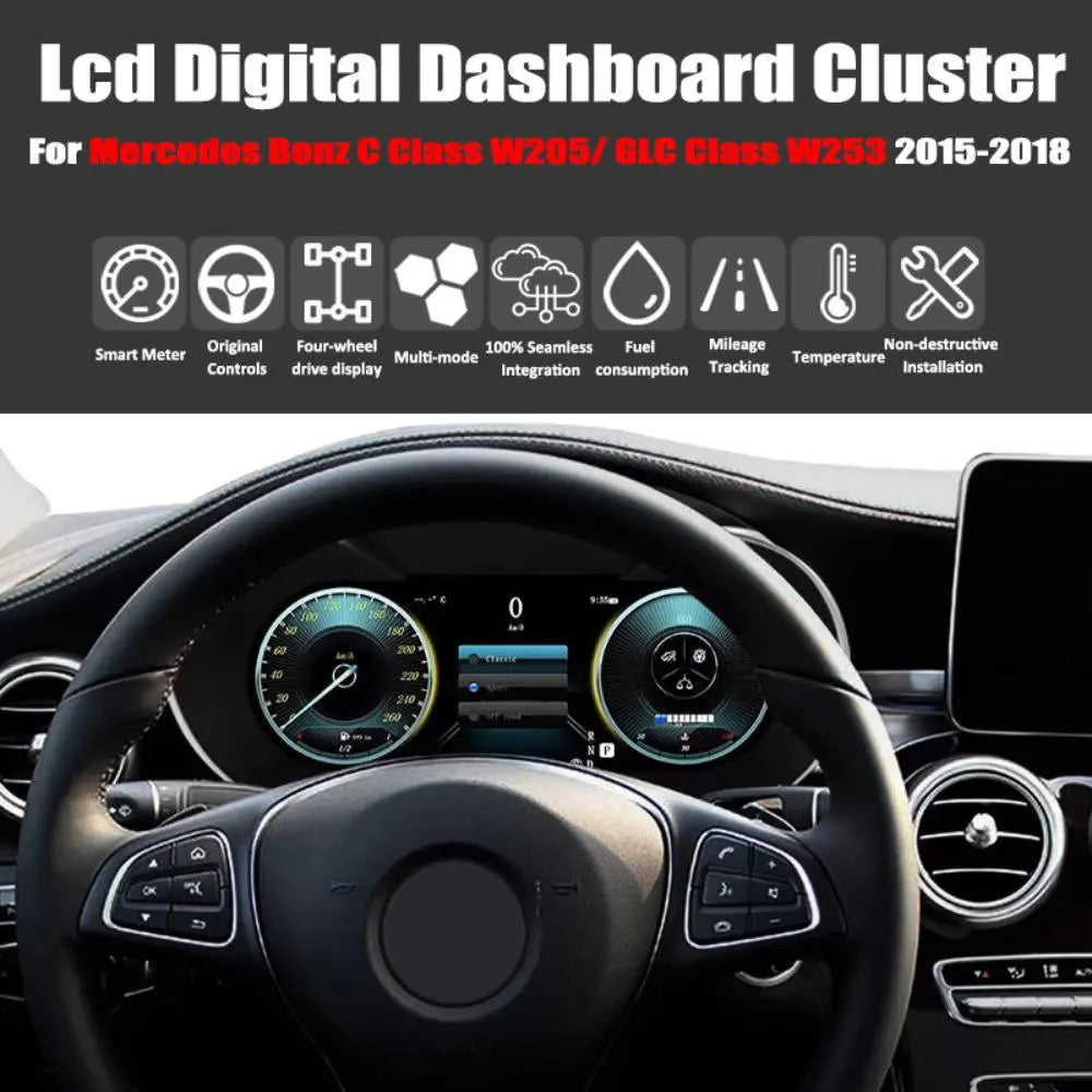 For Mercedes Benz C Class W205/ GLC Class W253 2015-2018 NTG 5.0 12.3" LCD Digital Dashboard Cluster Car Panel Speedometer Virtual Cockpit Carputech