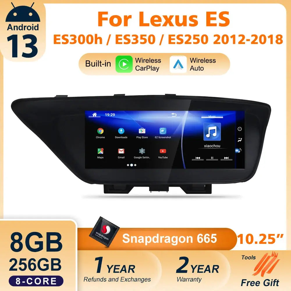 For Lexus ES ES250 ES350 ES300h 2012-2018 Android 13 Car Radio Multimedia Player GPS Navigation Auto CarPlay Video Screen Carputech