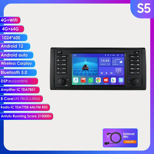 Carputech 1995-2002 BMW 5 Series E39 E53 X9 M5 Android 12 Wireless Apple CarPlay & Android Auto Car Radio with 8GB RAM 128GB ROM & 7 Inch QLED Touch Screen Carputech