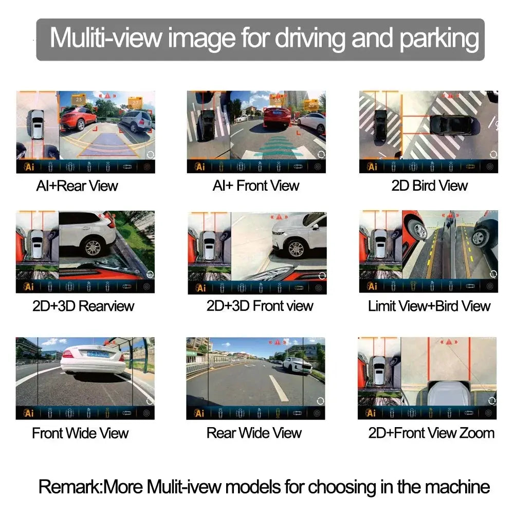 Carputech 360 degree panoramic view HD 1080P AI Intelligent Object Recognition Reminder 3D Bird Eye View Car Camera System Carputech