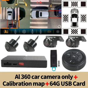 Carputech 360 degree panoramic view HD 1080P AI Intelligent Object Recognition Reminder 3D Bird Eye View Car Camera System Carputech