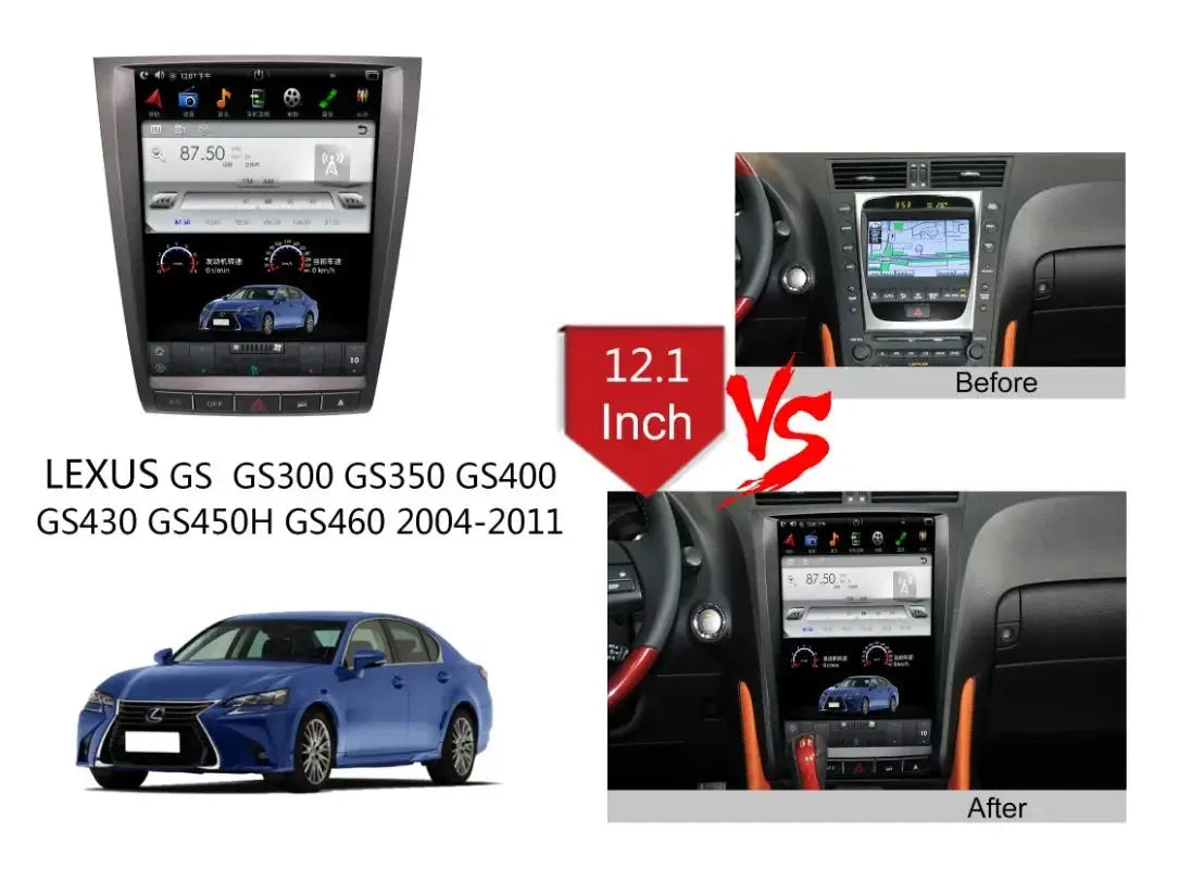 12.1" Qualcomm For Lexus GS300 2004-2011 Car Radio Stereo Carplay Upgrade Tesla Style Screen Android Auto GPS Navigation Multimedia Player Carputech