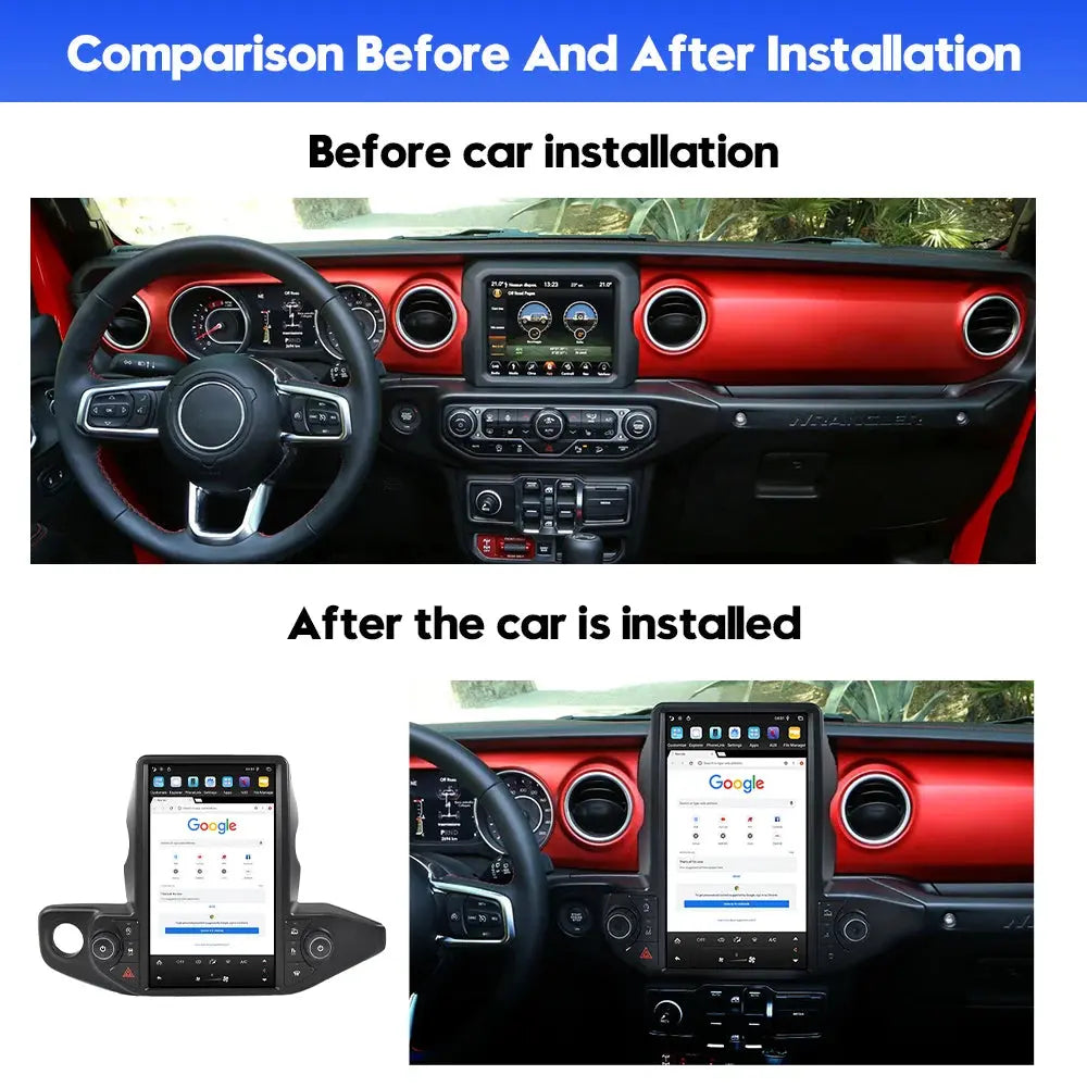 13.6" Qualcomm For Jeep Wrangler JL 2018-2021 Car Radio Stereo Carplay Upgrade Tesla Style Screen Android Auto GPS Navigation Multimedia Player Carputech