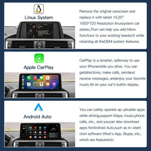 Wireless Apple Carplay Android Auto 10.25 inch Linux Car Radio For BMW 3 series 4 series F30/F31/F32/F33/F34/F36 2012-2016 NBT System Carputech