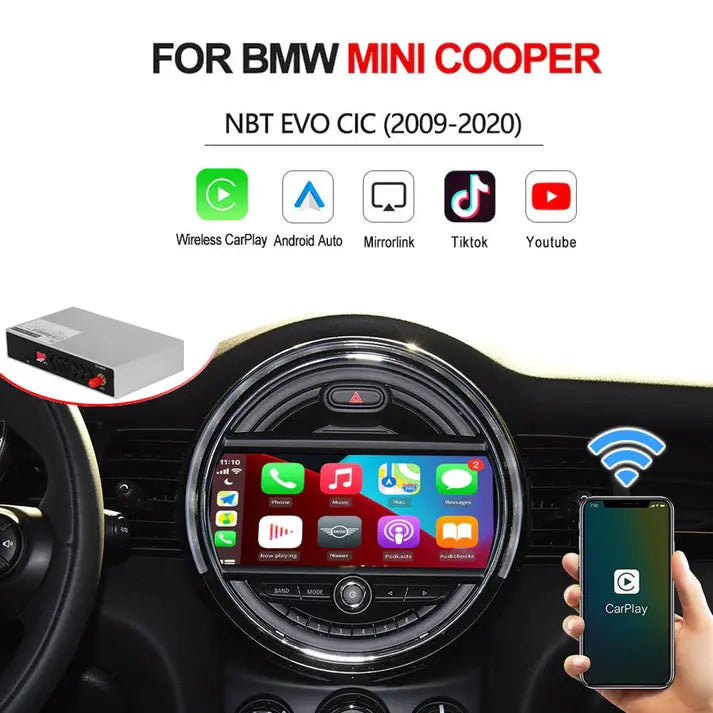 Wireless Apple CarPlay Android Auto Module for BMW MINI Cooper 2009-2020 CIC NBT EVO System with Mirror Link Car Play Functions Bluetooth, Mirror Link, Siri Voice Carputech
