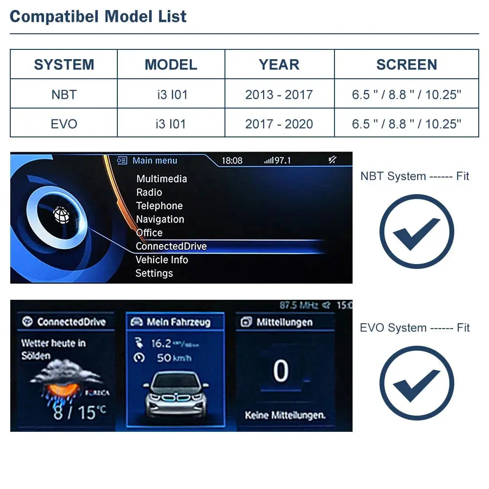 Wireless CarPlay Android Auto Module for BMW i3 I01 NBT EVO System 2012-2020 with Mirror Link AirPlay Car Play Functions Carputech