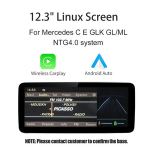 Wireless Carplay/Android Auto 12.3'' Touch screen Linux Multimedia Radio Receiver for Mercedes Benz GLA CLA GLC GLK ML W205 W176 C117 Carputech