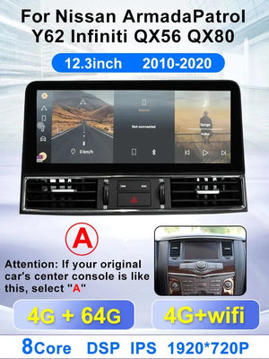 12.3 "Android 14 Infiniti QX56 QX80 Nissan Amanda Patrol Y62 2010-2020 Navigation Screen Car Radio Multimedia Player Carputech