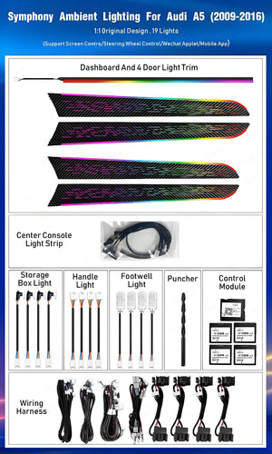 Upgrade 256 Colors Led Car Interior Ambient Lighting Decoration for Audi A5 S5 B8 2009-2016 Atmosphere Strip Accessories Carputech