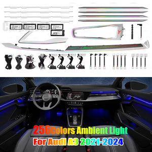Upgrade Symphony 256 colors Led Car Interior Ambient Lighting Decoration for Audi A3 2021-2024 Carbon Fiber Pattern Trim Accessories Carputech