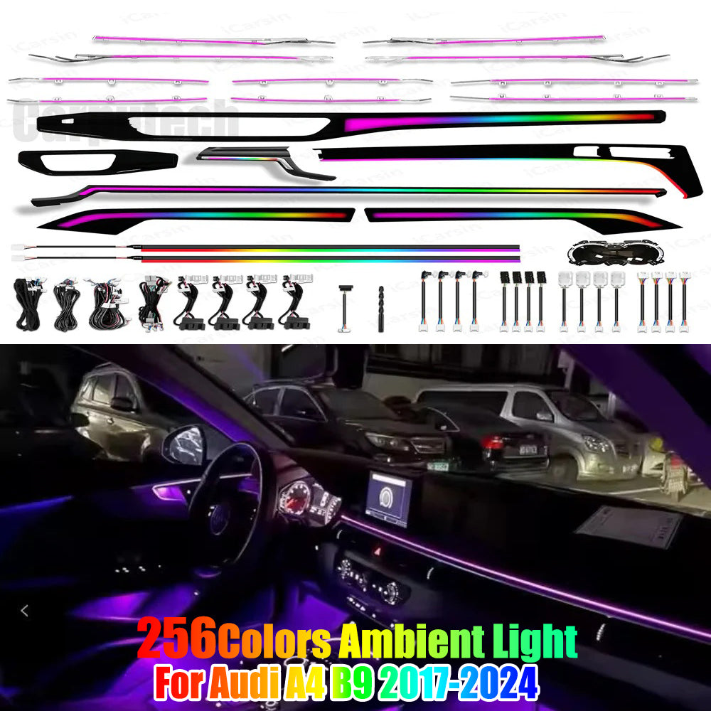 256 Colors Symphony Led Car Interior Ambient Lighting Decoration for Audi A4 B9 2017-2024 Carputech