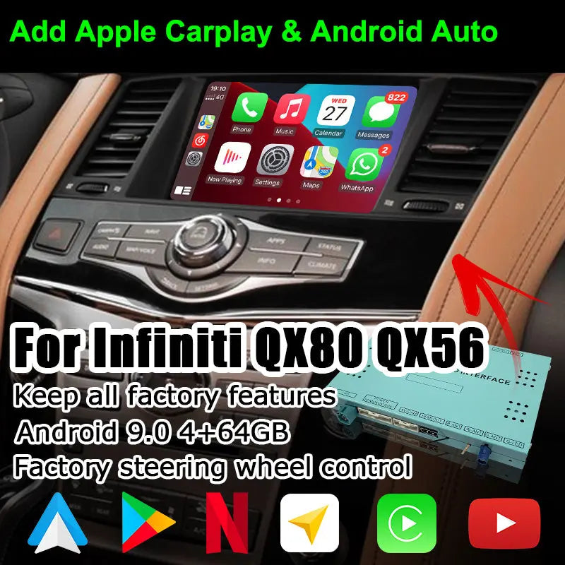 Apple Carplay Android Auto Upgrade Module box for Infiniti Q50 QX50 QX60 QX80 2012-2024 with GPS navigation Carputech