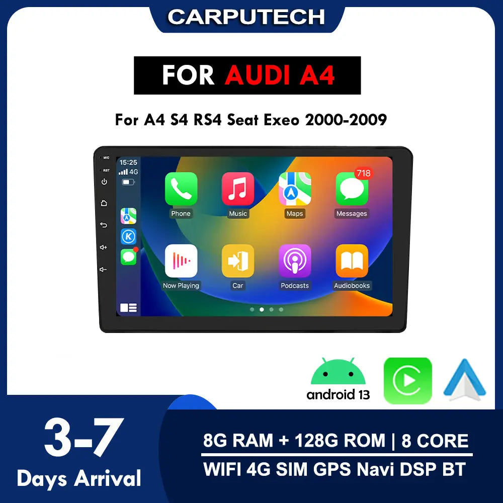 Carputech 2000-2009 Audi A4 Android 12 Wireless Apple CarPlay & Android Auto Car Radio With 8GB RAM 128GB ROM Carputech