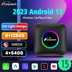 SM6225 Carputech CarPlay Ai Box Android 13 Smart Video Streaming Box for OEM Car Multimedia Wireless CarPlay Android Auto 8+128G Carputech