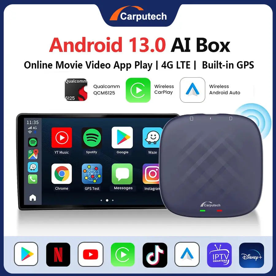 Carputech 8G+128GB Magic Carplay Box Wireless USB Dongle Radio Android 13 System Wireless Android Auto Carplay Ai Box Carputech