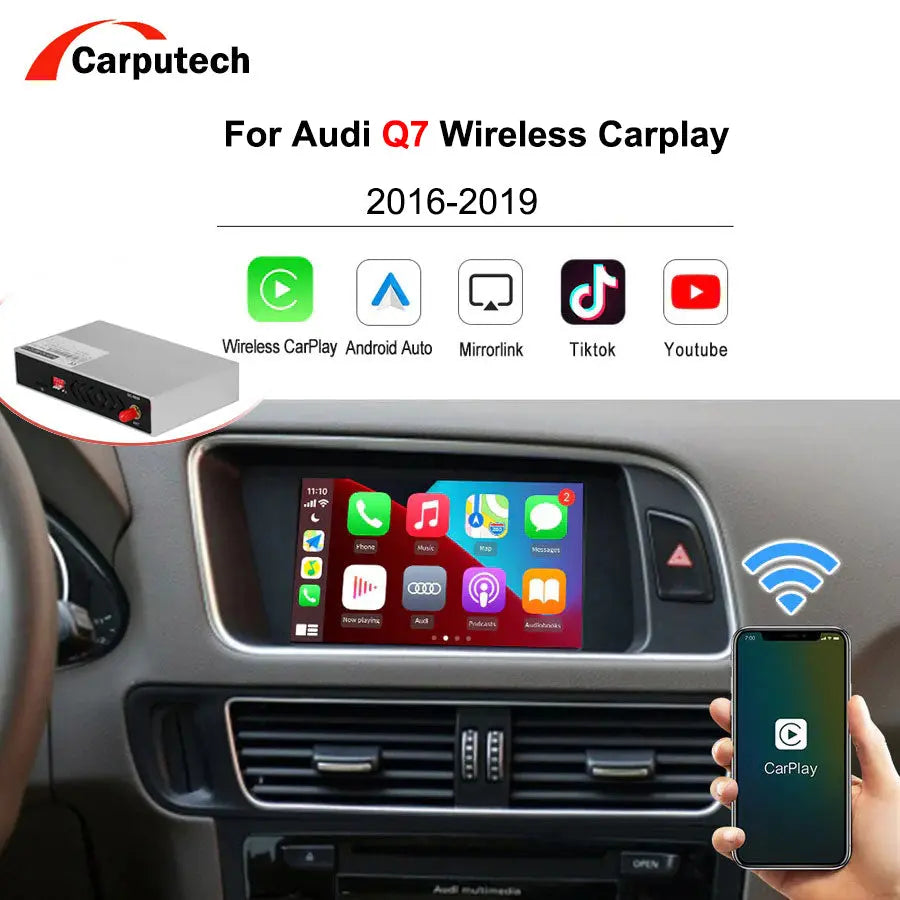 Wireless CarPlay Decoder Android Auto Interface for Audi Q7 2016-2019 with AirPlay Mirror Link Car Play Functions Carputech