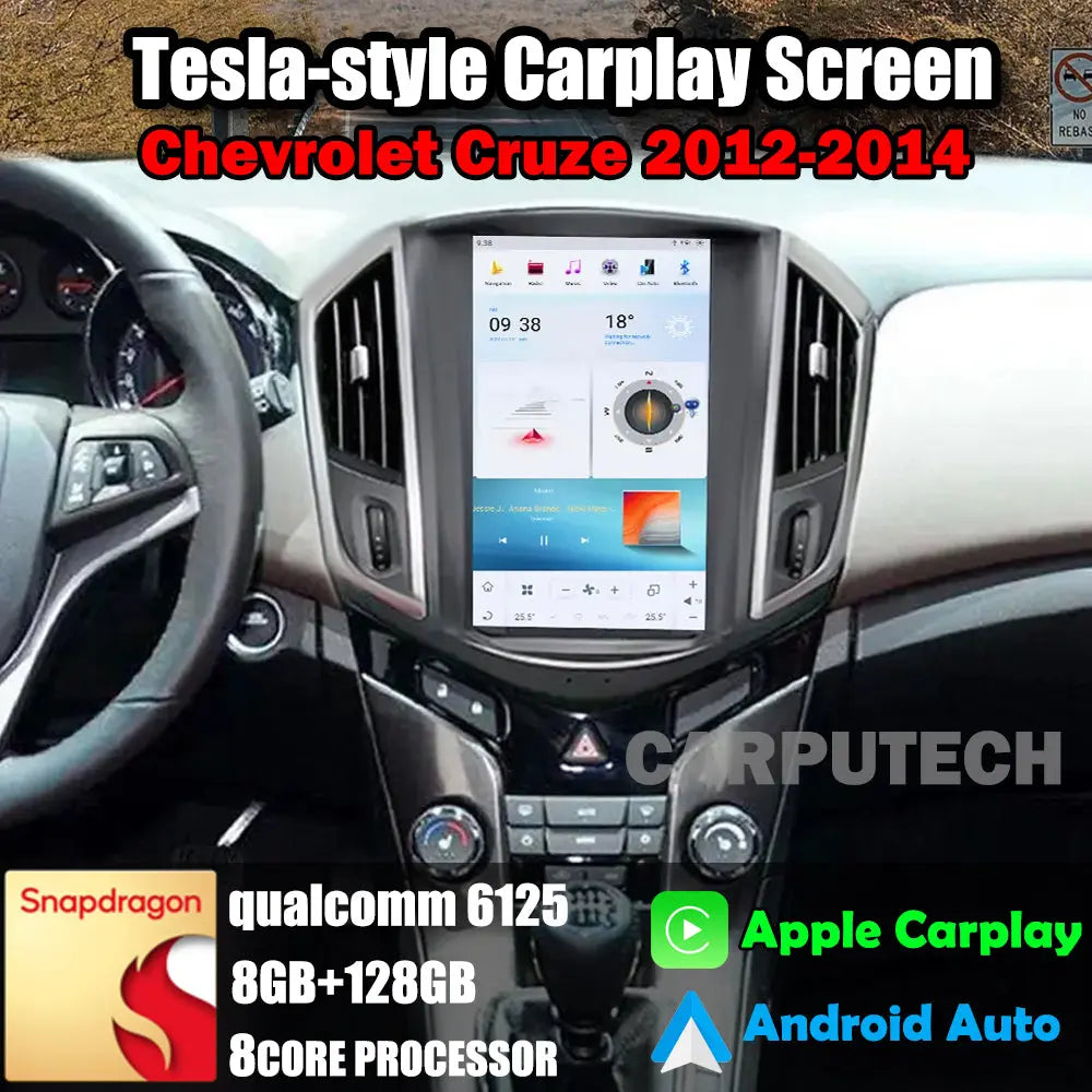 11.8" Qualcomm For Chevrolet Cruze 2012-2014 Car Radio Stereo Carplay Upgrade Tesla Style Screen Android Auto GPS Navigation Multimedia Player Carputech