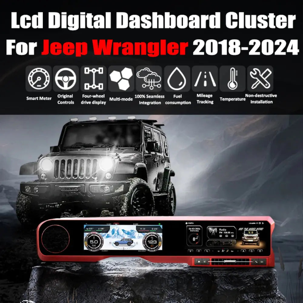 Jeep Wrangler 2018-2024 Digital Dashboard Cluster Dual Screen Car Radio Strip Screen CarPlay Android Auto Speed Meter Screen Carputech