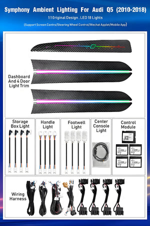 Upgrade 256 Colors Symphony Led Car Interior Ambient Lighting Decoration for Audi Q5 2010-2017 Atmosphere Strip Accessories Carputech