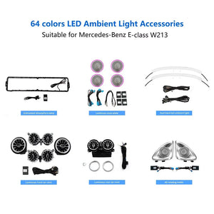 64 Colors Ambient Lighting Kits for Mercedes-Benz E-Class W213 2016-2022 Rotary Tweeter Atmosphere Light Luminous Turbine Vent Speaker Cover Carputech