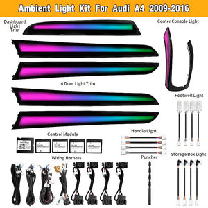 64 Colors Dynamic Ambient Light for Audi A4 B8 2009 - 2016 Interior LED Lighting Accessories Upgrade Atmosphere Light Carputech