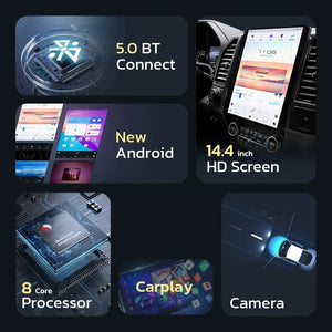 For Ford F250 2017-2022 Car Radio Stereo Carplay Upgrade Tesla Style Screen 14.4" Qualcomm Android Auto GPS Navigation Multimedia Player Carputech