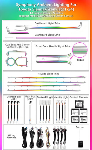 Upgrade Symphony Led Car Interior Ambient Lighting for Toyota Sienna 2021-2024 Strip Decoration Accessories Carputech