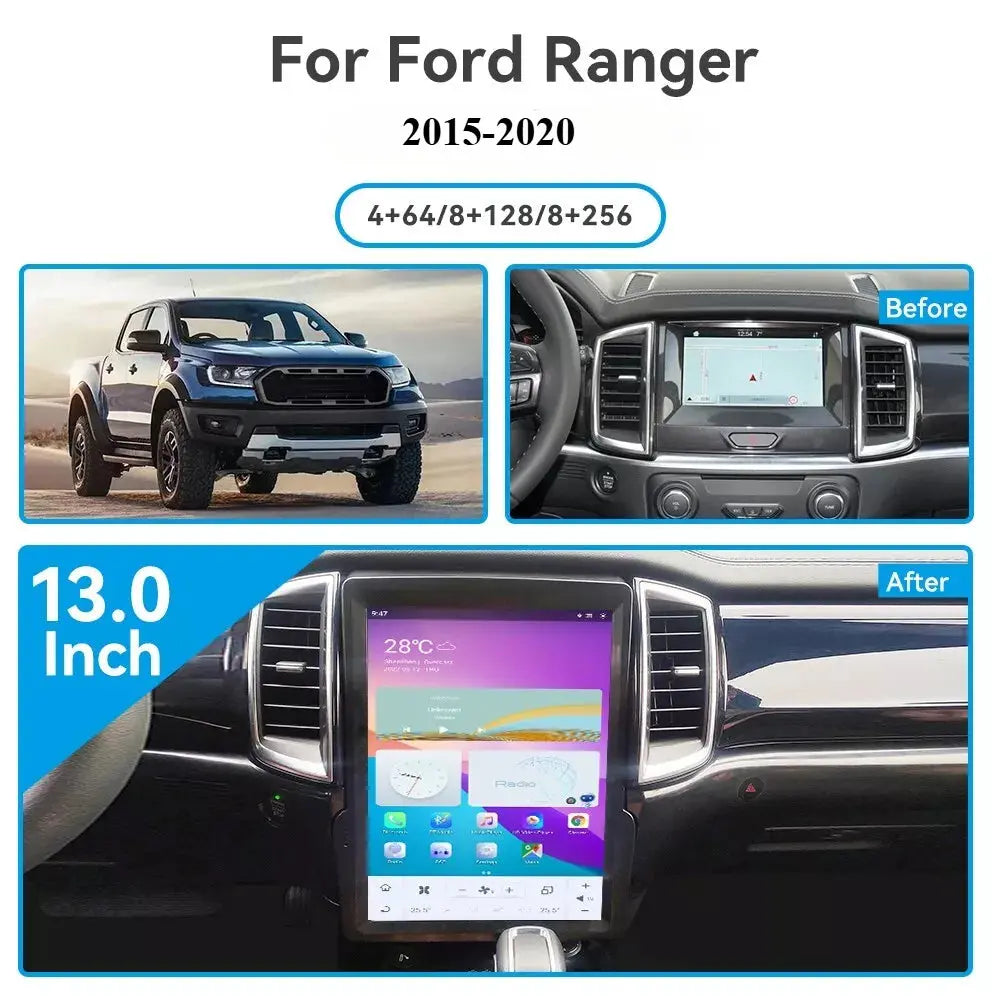 13" For Ford Ranger/ Everest 2015-2021 Car Radio Headunit Stereo Carplay Upgrade Tesla Style Screen Android Auto GPS Navigation Multimedia Player Carputech