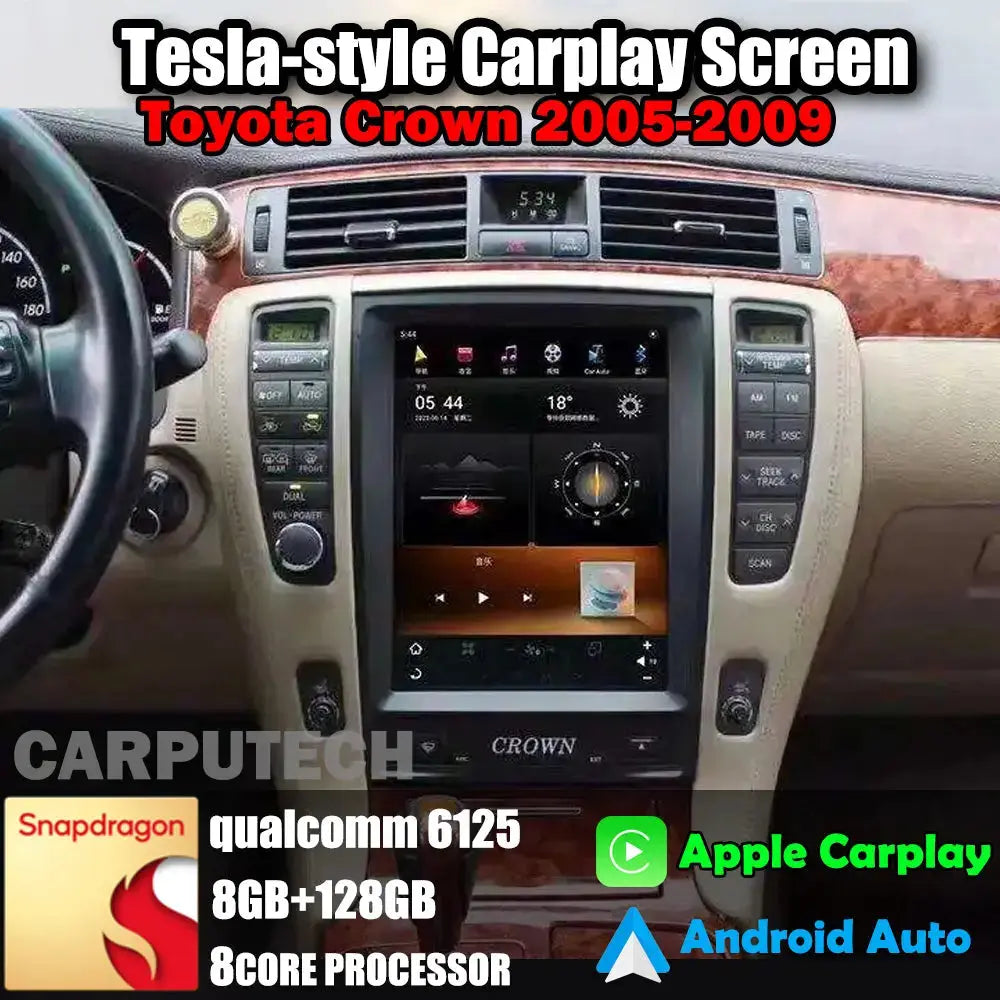10.4" For Toyota Crown 2005-2009 Car Radio Stereo Carplay Upgrade Tesla Style Screen Android Auto GPS Navigation Multimedia Player Carputech