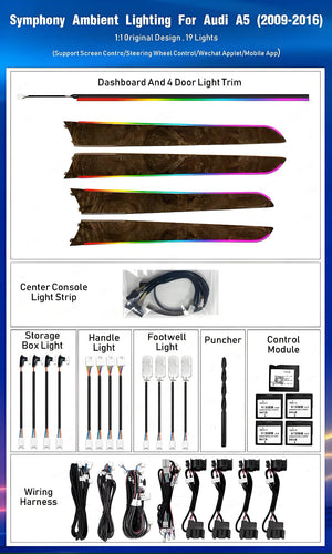 Upgrade 256 Colors Led Car Interior Ambient Lighting Decoration for Audi A5 S5 B8 2009-2016 Atmosphere Strip Accessories Carputech