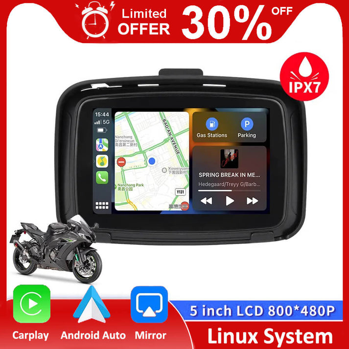 Tragbare motorrad 5 zoll lcd-display für kabellose apple carplay  moto-bildschirm android auto auto spielen gps ipx7 wasserdichte monitor