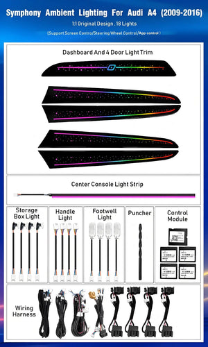64 Colors Dynamic Ambient Light for Audi A4 B8 2009 - 2016 Interior LED Lighting Accessories Upgrade Atmosphere Light Carputech