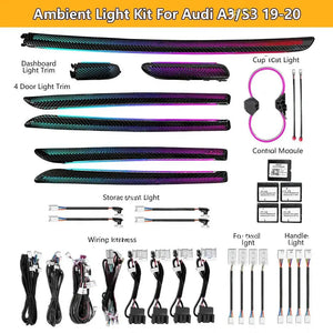 64 Colors Dynamic Ambient Lighting for Audi A3 S3 2013-2020 Car Interior Lighting Upgrade Accessories Air Vent Light Carputech