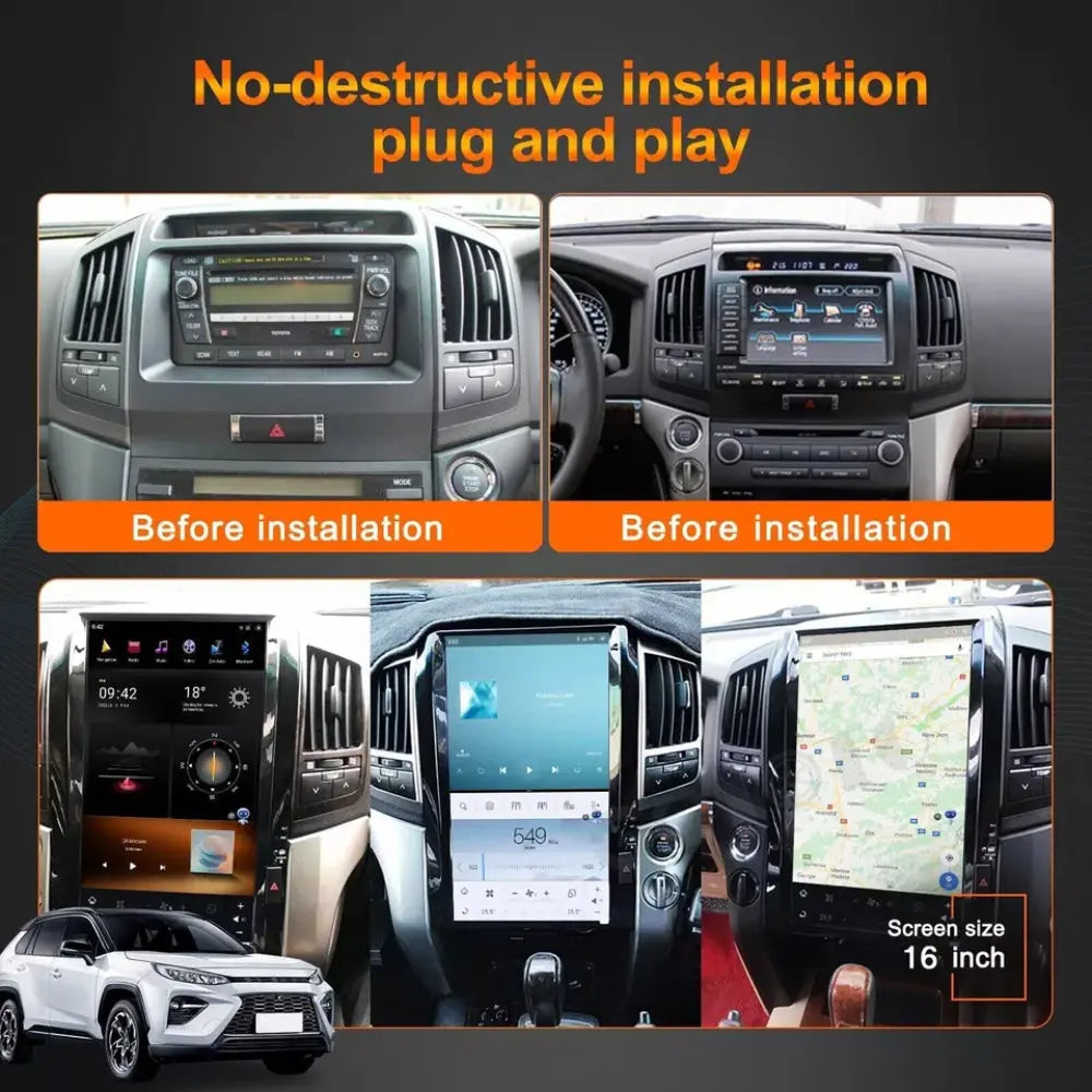 16" Qualcomm For Toyota Land Cruiser 2008-2015 Car Radio Stereo Carplay Upgrade Tesla Style Screen Android Auto GPS Navigation Multimedia Player Carputech