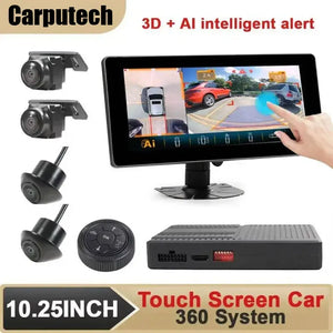 Carputech 360 degree panoramic view HD 1080P AI Intelligent Object Recognition Reminder 3D Bird Eye View Car Camera System Carputech