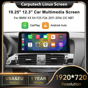 10.25" 12.3'' Wireless Carplay Multimedia Display Touch Screen Android auto Head Unit For BMW X3 F25 X4 F26 2011-2016 CIC NBT Linux system Carputech