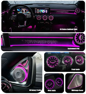 64 Colors Ambient Lighting For Mercedes Benz A-class W177 / CLA W118 / B-class W247 2019-2025 LED Car Neon Lamp Automotive Interior Decoration Carputech