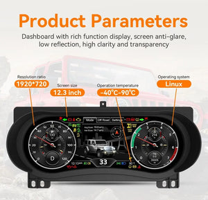 12.3" LCD Digital Dashboard Cluster For JEEP Wrangler 2018-2023 Car Panel Speedometer Virtual Cockpit Carputech