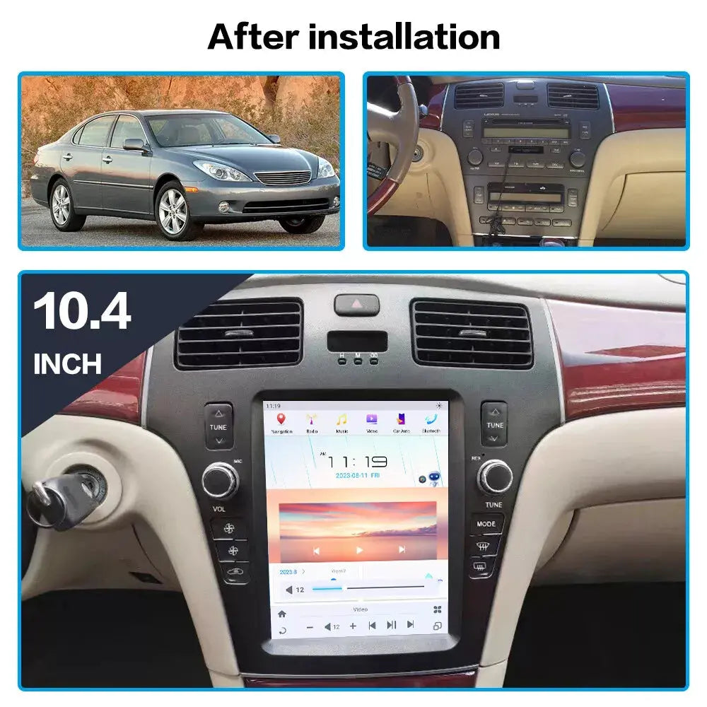 10.4" Qualcomm For ES240 ES300 ES330 ES350 2001-2005 Car Radio Stereo Carplay Upgrade Tesla Style Screen Android Auto GPS Navigation Multimedia Player Carputech