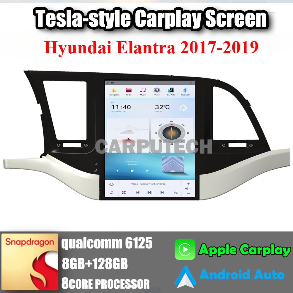 10.4" For Hyundai Elantra 2017-2019 Car Radio Headunit Stereo Carplay Upgrade Tesla Style Screen Android Auto GPS Navigation Multimedia Player
