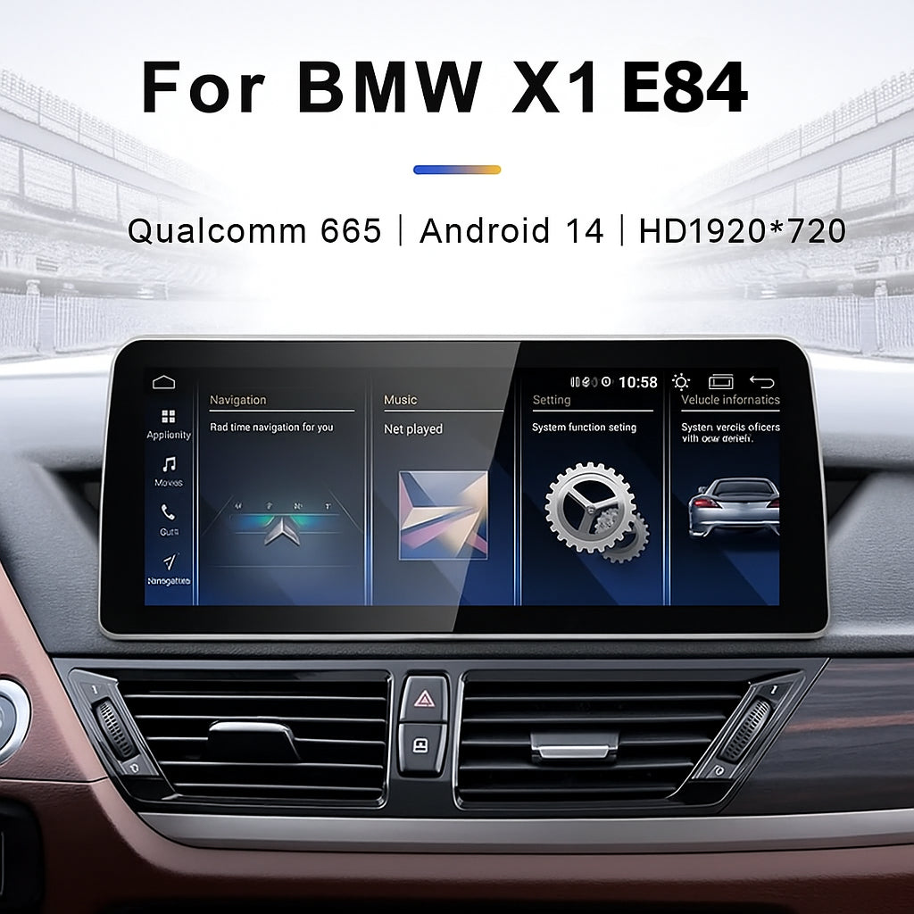 For BMW X1 E84 (2009–2015) – 12.3" Wireless CarPlay & Android Auto Multimedia Head Unit | Snapdragon 665 | Android 14 | Tesla-Style Touchscreen Upgrade