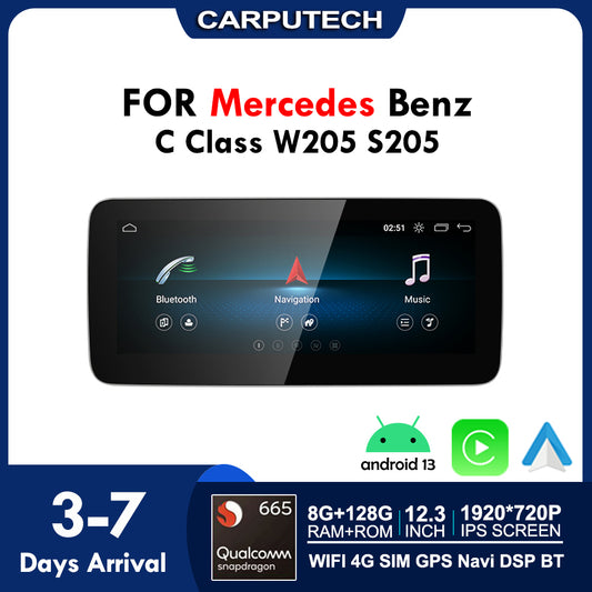 For Mercedes Benz C Class W205 S205 | Wireless CarPlay & Android Auto | 12.3 inch Touch Screen Snapdragon665 Android13 Car GPS Stereo Multimedia Car Radio headunit