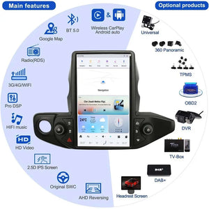 13.6" Qualcomm For Jeep Gladiator 2018-2021 Car Radio Stereo Carplay Upgrade Tesla Style Screen Android Auto GPS Navigation Multimedia Player Carputech
