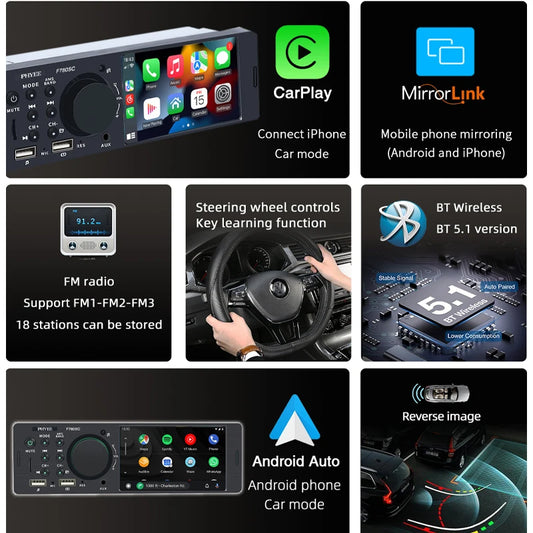 1 Din 4" CarPlay Car Radio Bluetooth Android-Auto MP5 Player Handfree A2DP USB Stereo Audio System Multimedia Head Unit