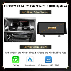 10.25" 12.3" Écran tactile multimédia sans fil Carplay Unité principale Android auto pour BMW X3 F25 X4 F26 2011-2016 CIC NBT Système Linux