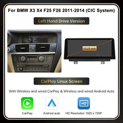10.25" 12.3" Écran tactile multimédia sans fil Carplay Unité principale Android auto pour BMW X3 F25 X4 F26 2011-2016 CIC NBT Système Linux
