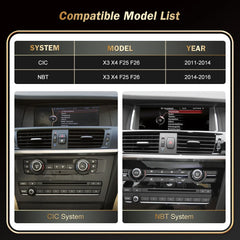 10.25" 12.3" Écran tactile multimédia sans fil Carplay Unité principale Android auto pour BMW X3 F25 X4 F26 2011-2016 CIC NBT Système Linux