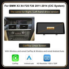 10.25" 12.3" Écran tactile multimédia sans fil Carplay Unité principale Android auto pour BMW X3 F25 X4 F26 2011-2016 CIC NBT Système Linux