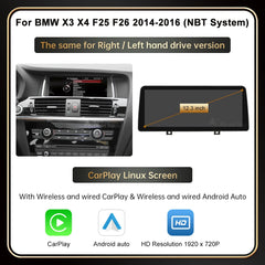 10.25" 12.3" Écran tactile multimédia sans fil Carplay Unité principale Android auto pour BMW X3 F25 X4 F26 2011-2016 CIC NBT Système Linux