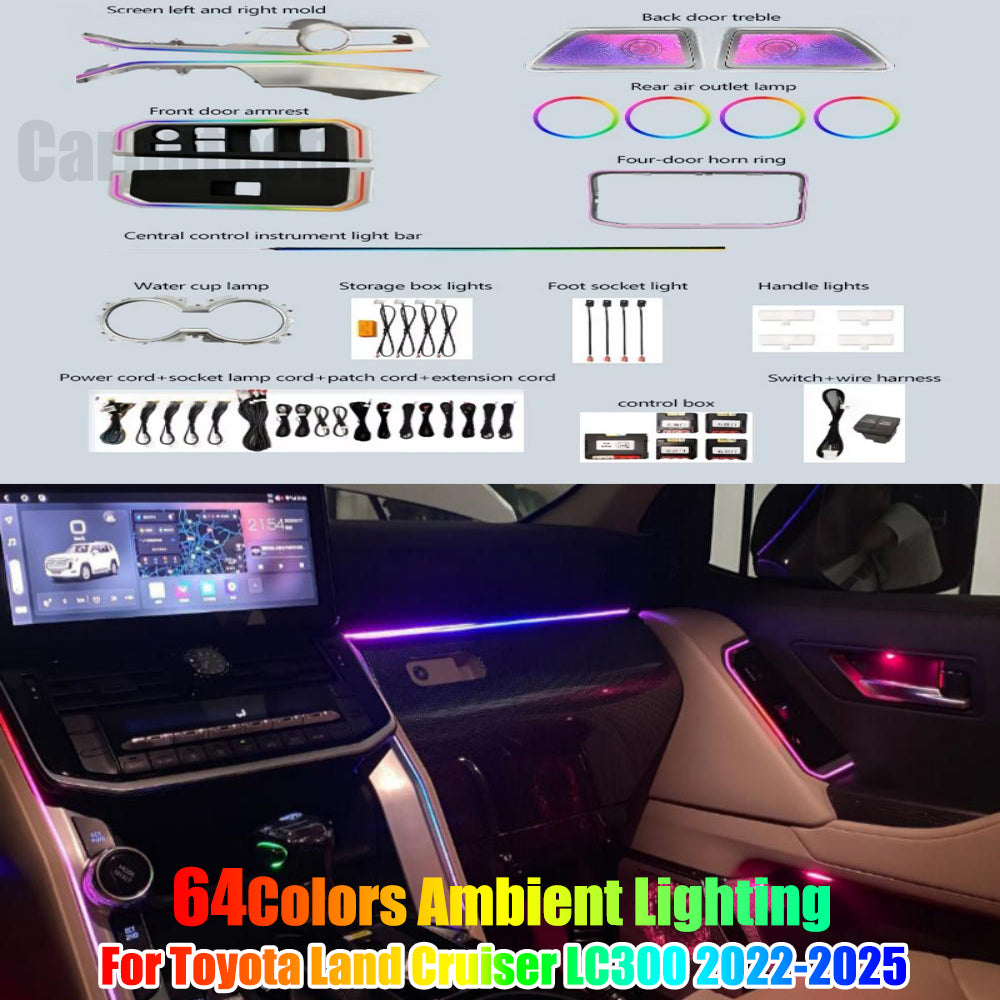 Upgrade 64 Color Symphony Car Interior Ambient Lighting for Toyota Land Cruiser LC300 2022-2025 Trim Decoration Accessories